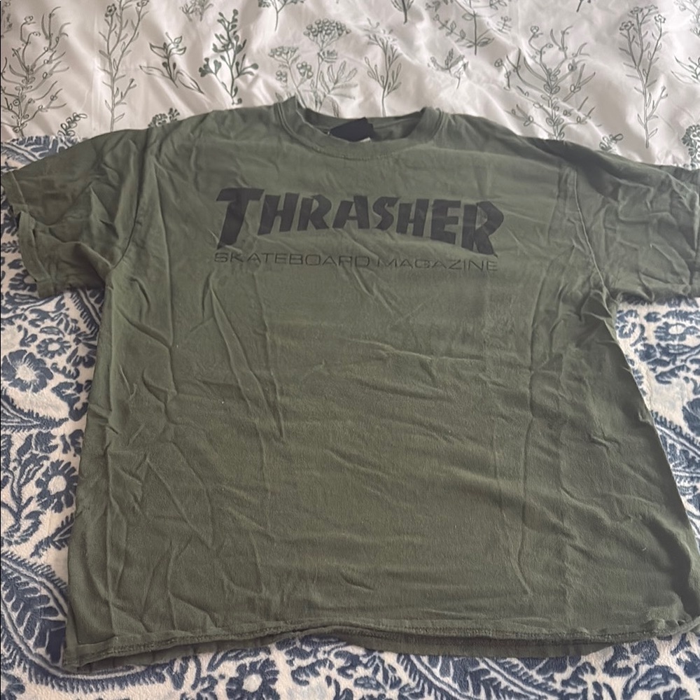Thrasher Green Short Sleeve Tee Casual Cotton